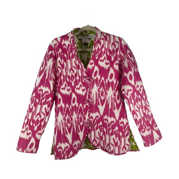 Gretchen Scott Designs Womens Reversible Ikat Cardigan S Pink & Green - Picture 2 of 5